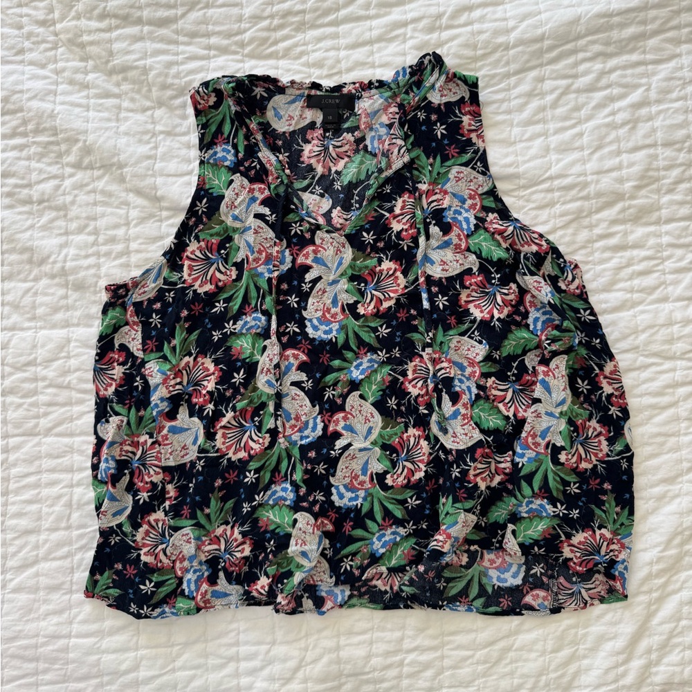J. Crew Floral Sleeveless Blouse - Navy and Multicolor